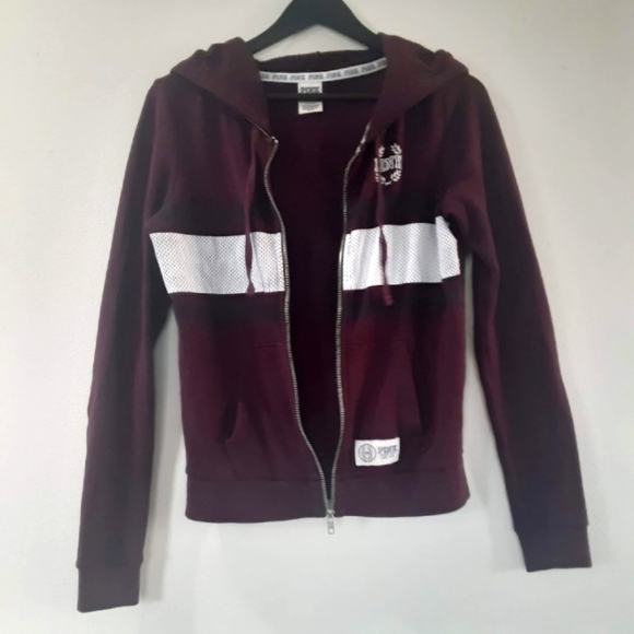 🏝🌺Pink Victoria's Secret Maroon Small Hoodie Jacket Sweater - Picture 8 of 11